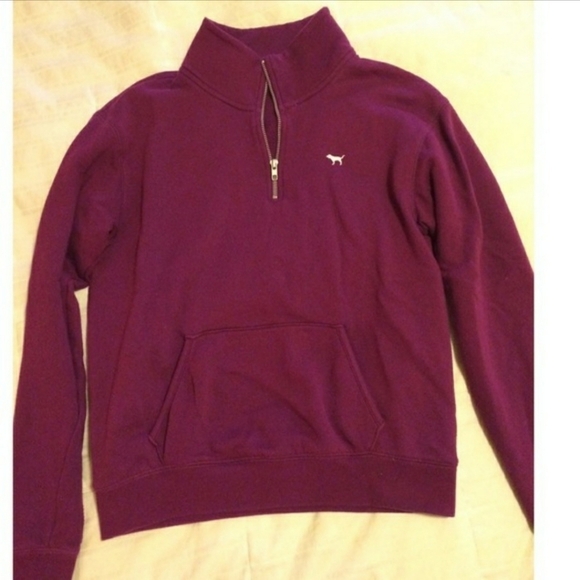 PINK Victoria's Secret Tops - 🎀👚 Victoria's Secret PINK 3/4 Zip Sweatshirt Dog Logo Maroon Pop Collar Sexy
